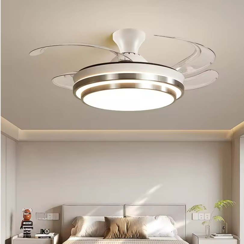 entiladores De Techo Para Terraza 42 Inch Tuya Smart Ceiling Fan Hidden Blade Retractable Ceiling Fan With Light