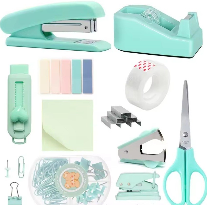 Macaron Color Stationery Set Office Stationery Scissors and Tape Stapler 12 Pieces