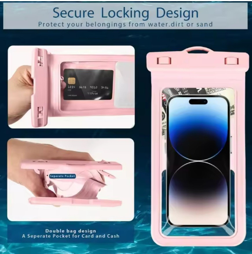 Custom Logo Water-Resistant Mobile Phone Case Finger Grip Holder Selfie Bag for Travel Diving Swim Waterproof Cell Phone Pouch