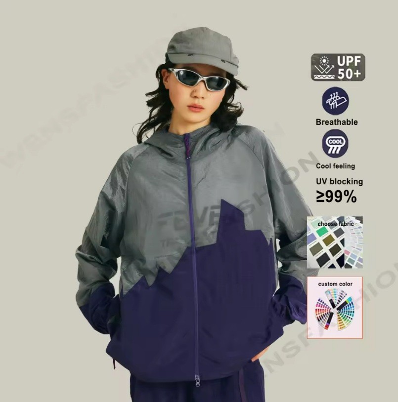 Lightweight UPF50 Windbreaker Patchwork UV Protection for Outdoor Sunproof Motorcycle Riding Jacket