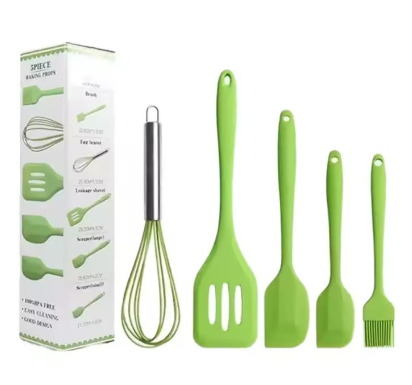 Wholesale 5 PCS Long Spatula Silicon Set Heat Resistant Kitchen Cooking Tools for Baking Cake Pastry Baking & Cooking Tools