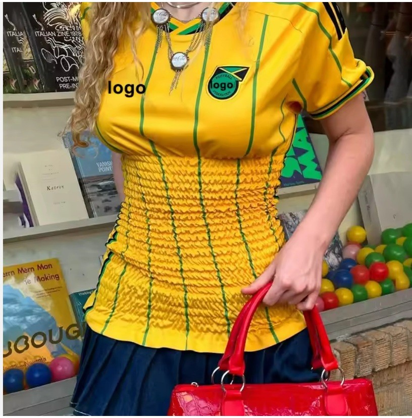 Y2K Custom Ruched Shirred Waist Sports Soccer T Shirts Football Jersey Camisetas De Futbol Retro Magliette Da Calcio Américain