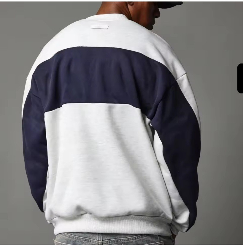 H5639 Sweatshirts Manufacturer Custom Print Embroider Oversized Color Block Crewneck Sweatshirts Quiet Luxury Women Men Pullover