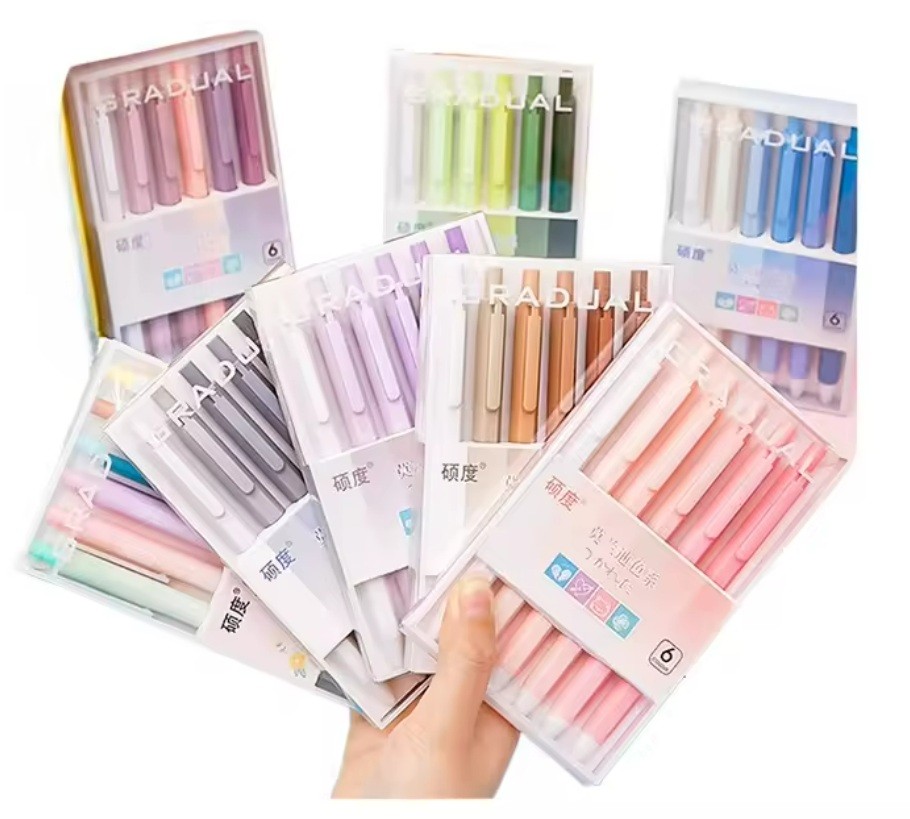 New Cute Morandi Block Gel Pens Set School Student 0.5mm Hexagonal Ballpoint Pen Stationery Supplies 6 Pcs/box logo Customize