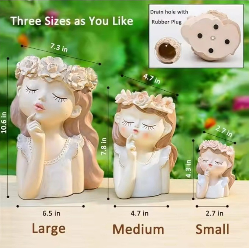 4 Inch Roogo Hot Supplier Resin New Design Little Fairy Girl Flower Pots Succulent Plant Pot Home Garden Wholesale with Drainage