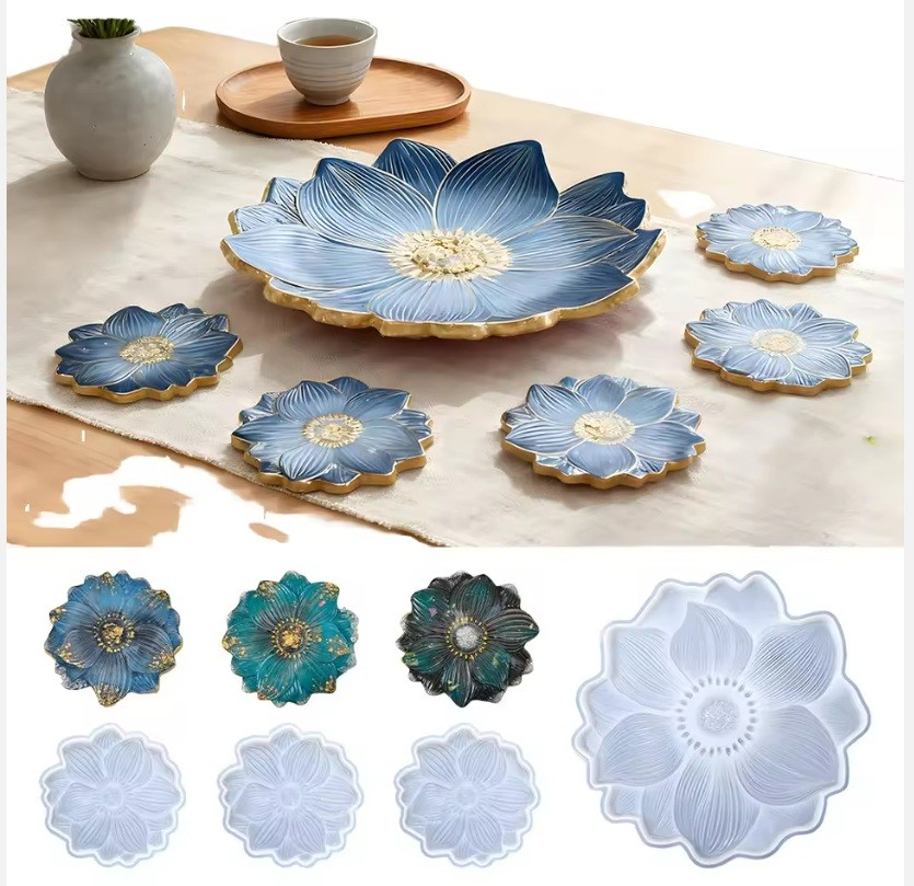 Premium Large Flower Mold Silicone Serving Tray Mold Heat-Resistant, Non-Toxic, Elegant Home Decor & Coaster Set