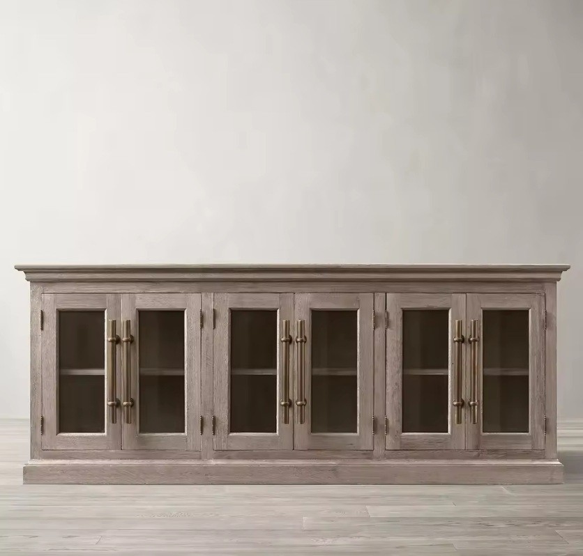 American Vintage Solid Wood Living Room Furniture Glass TV Cabinet Hotel Villa Can Be Customized Size Factory Direct Sales