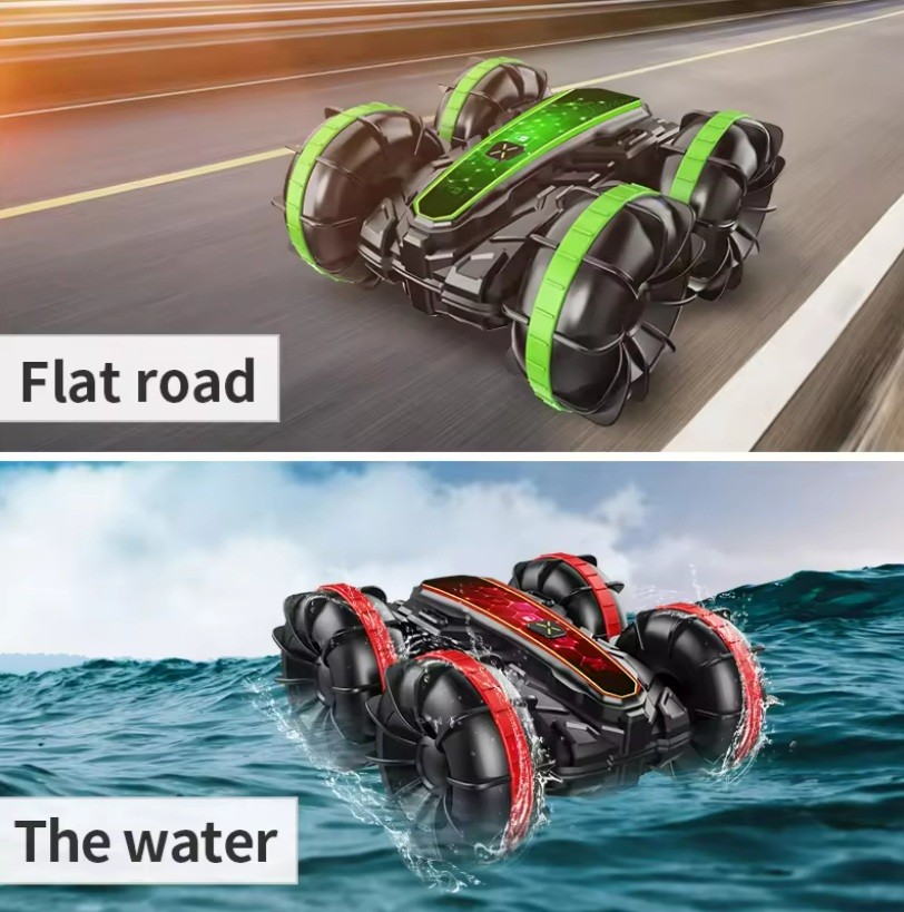 .4G Double-Sided Remote Control Amphibious Tumbling Rotary Toy Car Kids Beach Stunt Car Climb Rotate Function Includes Charger