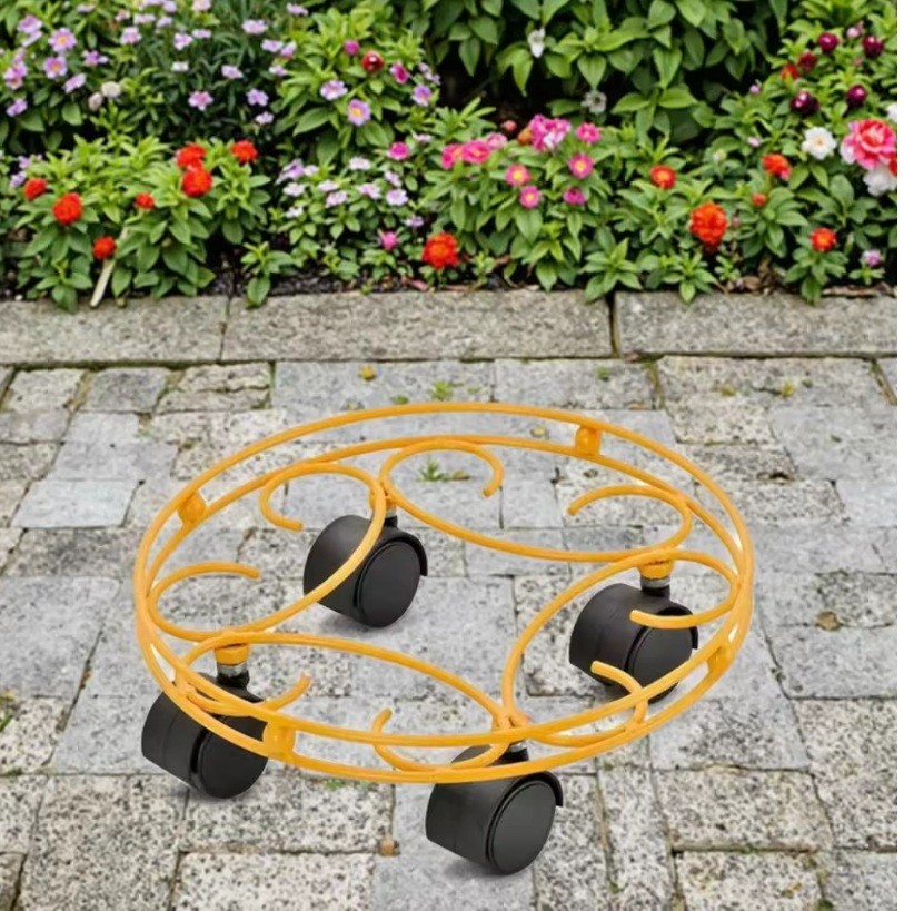 Powder Coated Metal Plant Stand with Wheels Home and Garden Flower Pot Holder for Floor Usage