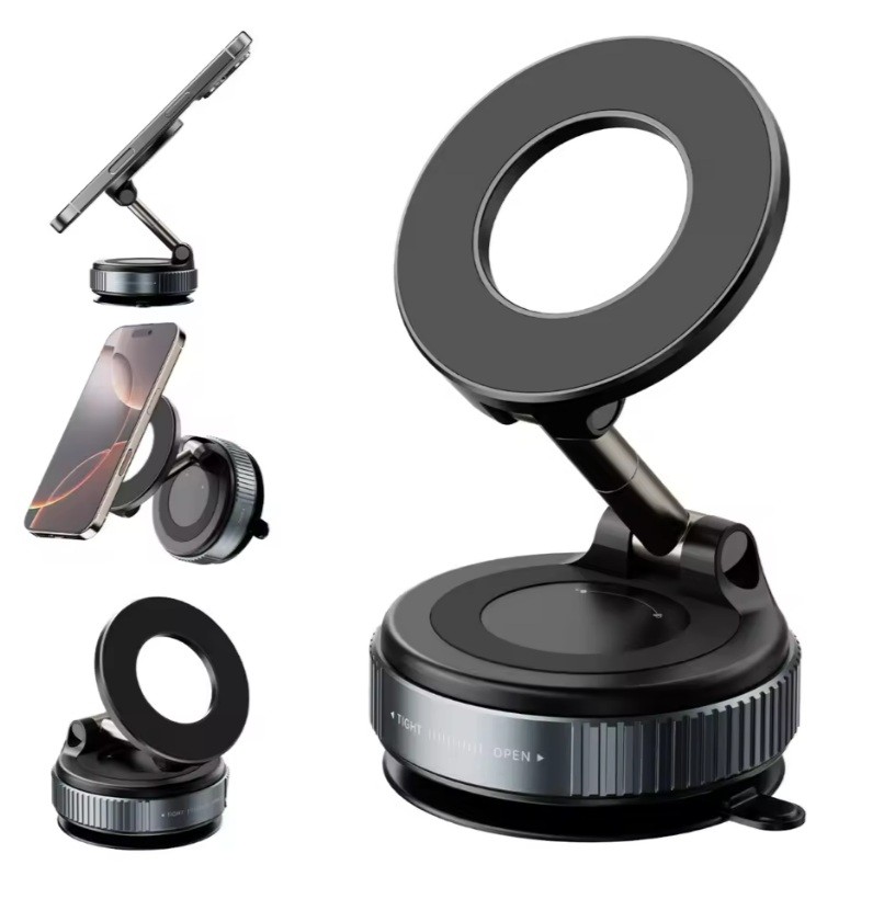 Extendable Magnetic Vacuum Phone Holder Hands-Free for Car Gym Mirror Shower & Desk Use Rotating Phone Stand