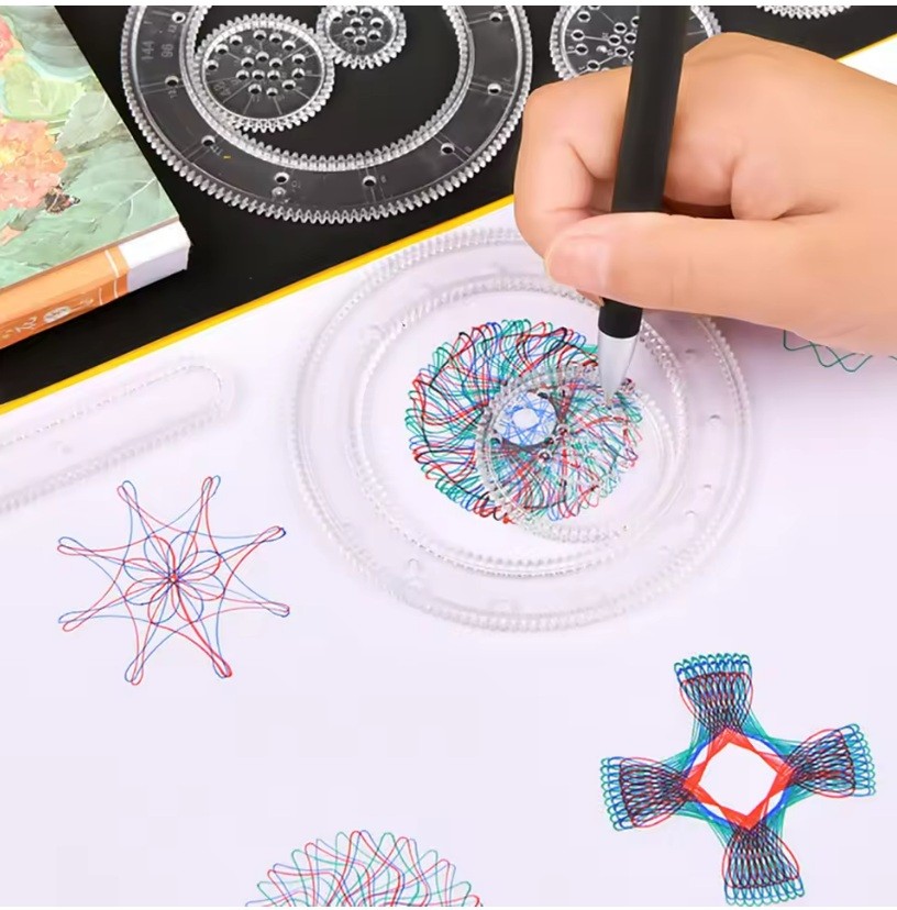 Plastic Geometry Toy Drawing Pen Ruler Machine Set Spirograph Kits